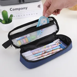 Internal view of a large capacity multi-layer oxford cloth pencil case with pens