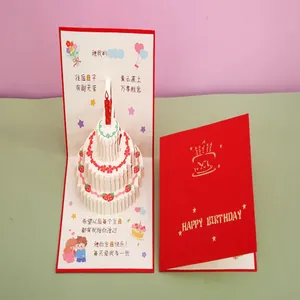 Detailed view of handmade 3D pop-up birthday card featuring a multi-layer cake design