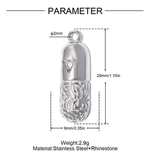 Detailed dimension and material specifications for stainless steel capsule pendant