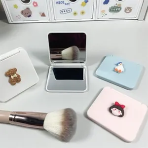 Portable cartoon foldable double-sided pocket makeup mirrors with cute 3D charms