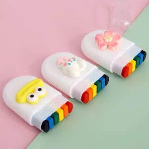 Portable 6-color rainbow face paint sticks with cute cartoon animal character cases