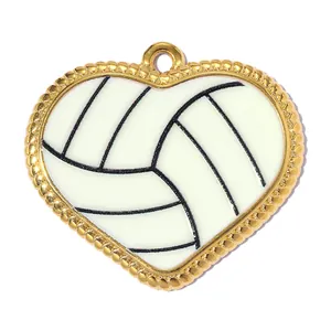 Detailed macro view of heart-shaped stainless steel volleyball pendant with gold frame
