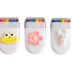Portable 6-color rainbow face paint sticks with cute cartoon character decor designs