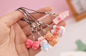 Handheld cute cartoon resin charms featuring rabbit and bear designs for phone and bags