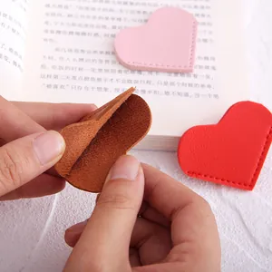 Handmade heart-shaped PU leather corner bookmarks for books in pink and red colors