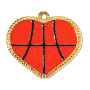 Close-up detail of a heart-shaped basketball pendant made of durable stainless steel