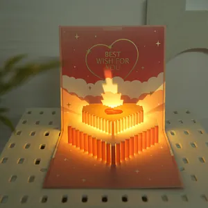 3D Pop Up Κάρτα Γενεθλίων Με Φωτισμό LED Και Μουσική Σχήμα Κέικ Καρδιά Αναδιπλούμενη Ευχετήρια Κάρτα Για Δώρο Πάρτι