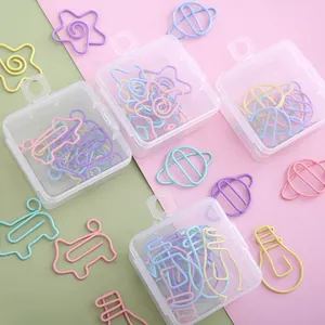 Set di graffette creative color macaron con scatole trasparenti per ufficio e studio