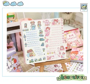 Cute cartoon girl stickers for scrapbooking and DIY journal decoration material