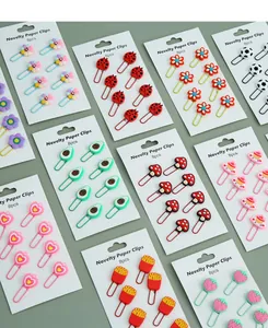 Set of cartoon novelty paper clips featuring avocado, strawberry, and flower designs.