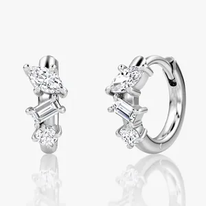 14K Gold Filled Moissanite Huggie Earrings For Women Irregular Three Stone Geometric Hoop Earrings Daily Fashion Jewelry