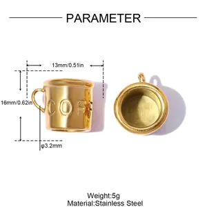 Detailed dimensions and weight of the 3D coffee cup stainless steel charm pendant
