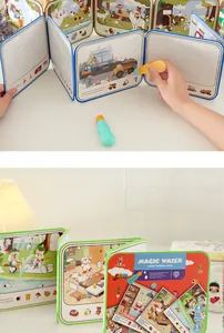 Magic water painting book set for kids with reusable doodle pages and water pens.