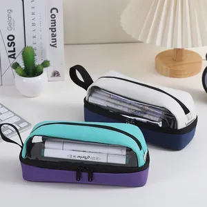 Large capacity multi-layer pencil case with transparent window and hand strap