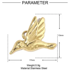 Spécifications détaillées d'un pendentif colibri doré en acier inoxydable durable