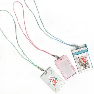 Set of 3 colorful lanyards with ID card holders featuring cute bunny and Paris themes.