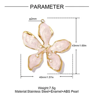 Detailed dimension and weight specifications for pink flower enamel pendant charm