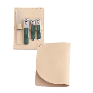 Set manicure professionale portatile da 4 pezzi con custodia da viaggio in similpelle beige