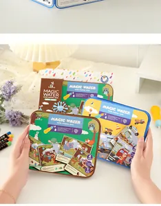 Detailed view of YUELU Magic Water Painting Book showing colorful forest illustrations.
