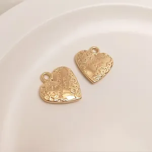 Vintage 14K Gold Filled Heart Pendant Embossed Made With Love Copper Charm For DIY Jewelry Making Necklaces Bracelets Finding
