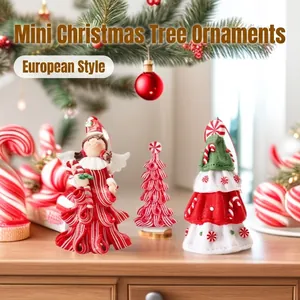 Mini Albero di Natale Angelo in Argilla Polimerica PVC Ornamento Fatto a Mano Bastoncino di Zucchero a Strisce Decorazione Scena