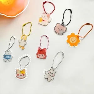 Schattige Cartoon Acryl Sleutelhanger Hanger DIY Tas Accessoires Konijn Beer Zon Astronaut Sleutelhanger Met Kleurrijke Kralenketting Cadeau
