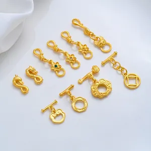 24K Gold Plated Copper Jewelry Connector Clasps Ruyi Auspicious Cloud Ancient Coin OT Buckle Dragon Phoenix Animal Shape Handmade DIY Necklace Bracelet Accessories