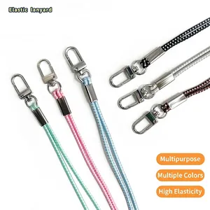 Assorted colorful elastic lanyards with durable metal lobster clasps for ID card holders