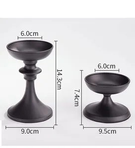Precise dimensions of vintage matte black iron candle holders for Nordic table decor