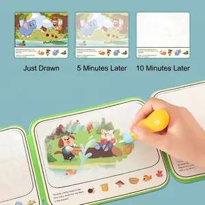Educational magic water drawing book for kids showing color fading process over time