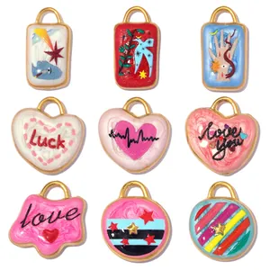 Stainless Steel Enamel Pendant DIY Jewelry Making Accessories Heart Star Elephant Palm Eye Pattern Colorful Luck Charms