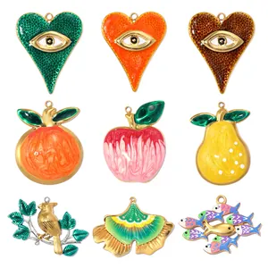 Stainless Steel Enamel Heart Evil Eye Fruit Bird Ginkgo Leaf Fish DIY Pendant Accessories For Earrings Necklace Jewelry Making