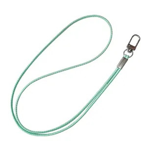 Mint green durable braided neck lanyard with silver metal clasp for ID cards and phones