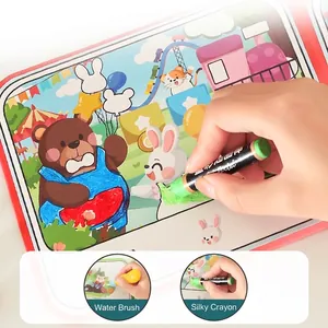 Children's water drawing book set with water pens and silky crayons