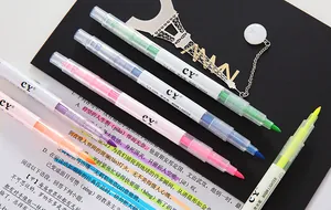 Set of six vibrant double-ended highlighter pens for student study and journaling