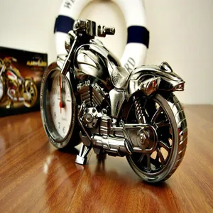 Retro metallic silver motorcycle alarm clock ornament for desk and shelf decoration