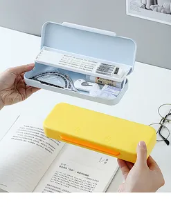 Estuche para lápices de plástico de doble capa y gran capacidad para estudiantes