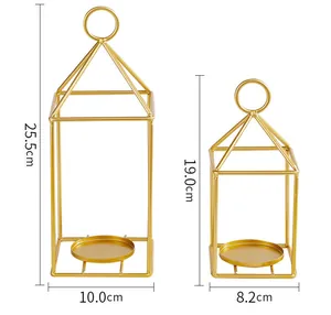 Detailed dimensions of gold European style metal lantern candle holders for wedding