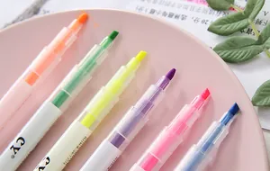Detailed close-up showing the vibrant tips of a 6-color candy-toned highlighter pen set