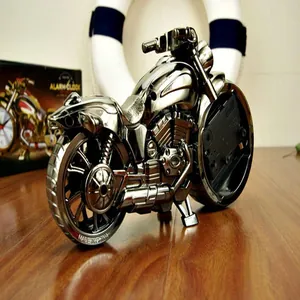 Creative metallic motorcycle-shaped alarm clock desk ornament for office and home