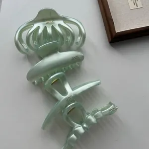 Detailopname van 13cm doorschijnende mintgroene haarklemmen in diverse Franse retrostijlen
