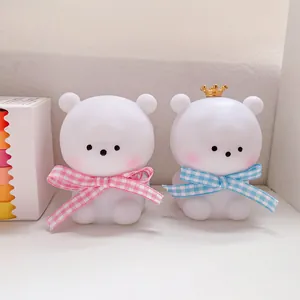 Cute polar bear crown night light with pink and blue bow ties for bedroom decor
