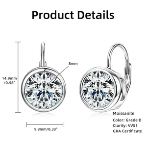 Detaillierte Abmessungen für D-Farbe VVS1 Moissanit-Ohrringe aus 925er Sterling Silber