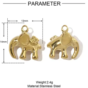 Vue détaillée du produit avec les paramètres du pendentif éléphant doré de 13x14 mm.