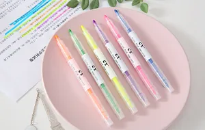 Detailed view of 6-color candy-colored double-ended highlighter pen set for students