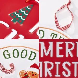 Detailed four-panel view of a mini embossed metal Merry Christmas hanging sign for decor
