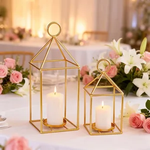 Nordic Minimalist Iron Geometric Candle Holder Gold Black Candlestick Ornament For Wedding Table Centerpiece Home Decor