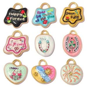 Stainless Steel Enamel Flower Horseshoe Heart DIY Pendant For Women Bracelet Necklace Jewelry Making Drip Oil Charm