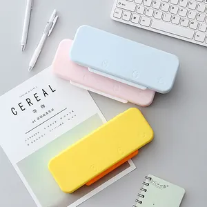 Estuche escolar pastel de doble capa con dibujos de patos para estudiantes
