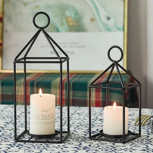 Elegant European style black metal wire candle lanterns for romantic dinner decor
